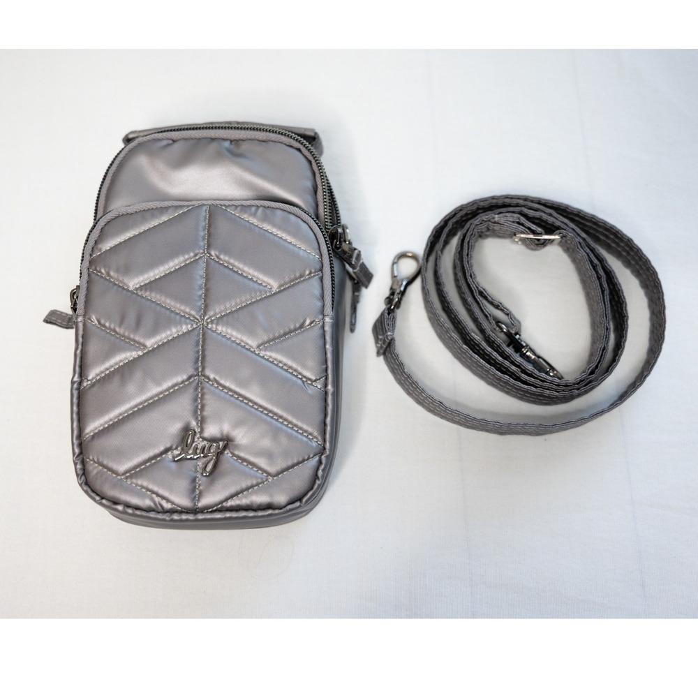 Lug Crossbody Bag Mini Bridge convertible Metallic Grey Quilted Travel Pouch